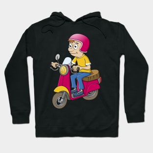 Cartoon illustration of a young boy on a motorbike Hoodie